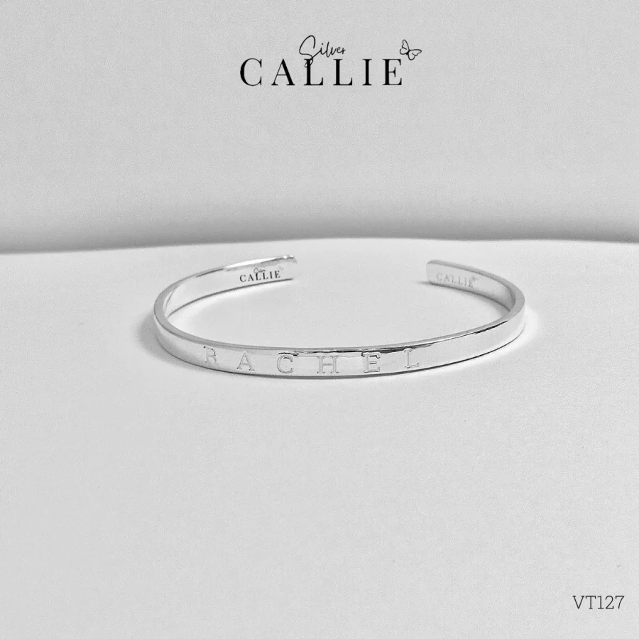 VT127 - Lắc tay bạc Callie Silver trơn khắc ten theo yêu cầu