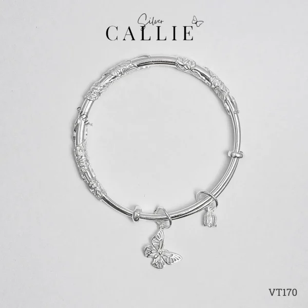 VT170 - Vòng tay bạc Callie Silver hoa lily kèm charm bướm