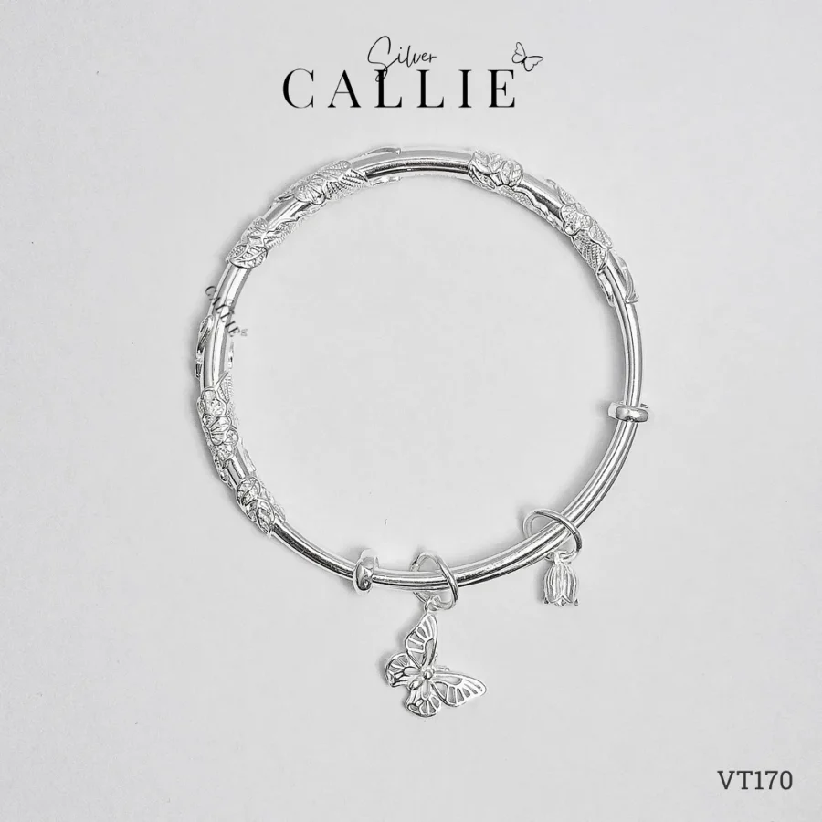 VT170 - Vòng tay bạc Callie Silver hoa lily kèm charm bướm