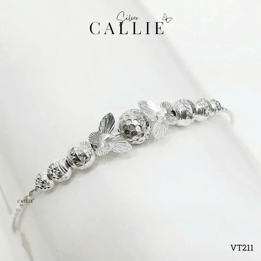 VT211 - Vòng Tay Bạc Callie Xi Kim Xích Bi Cánh Bướm