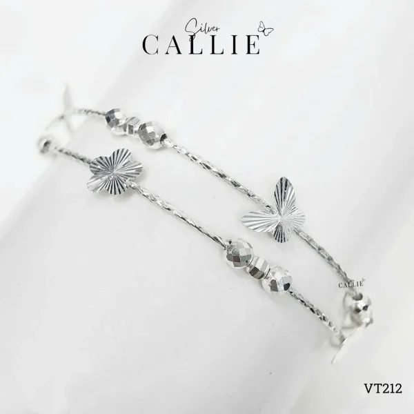 VT212 - Vòng Tay Bạc Callie Xi Kim Bi Bướm 2 Tầng