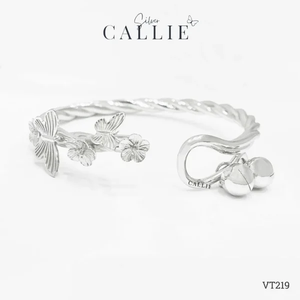 VT219 - Vòng tay bạc thiết kế Callie Silver Hoa Kèm Charm Chuông