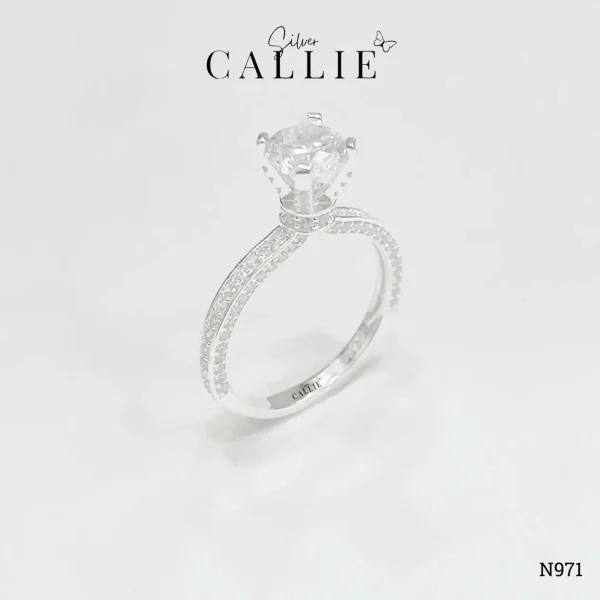 N971 - Nhẫn Bạc Callie Silver 1 Viên Chủ Chấu Đính Đá Và Nửa Nhẫn Full Đá