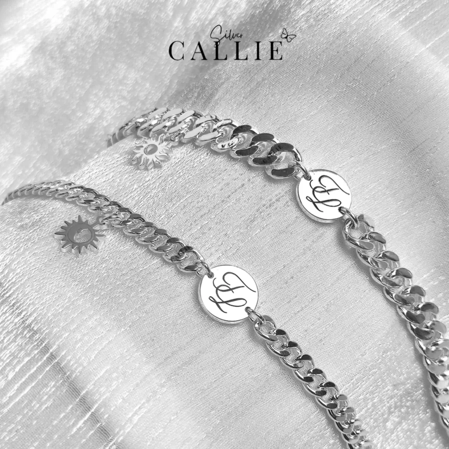 LD02 - LD37: Lắc tay đôi thiết kế Callie Silver Mặt Trăng - Mặt Trời
