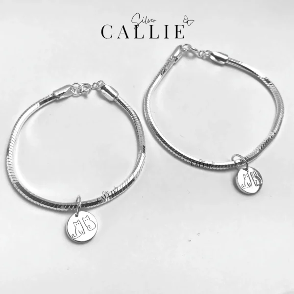LD47 - Lắc tay đôi Callie Silver dây mì khắc hình theo yêu cầu