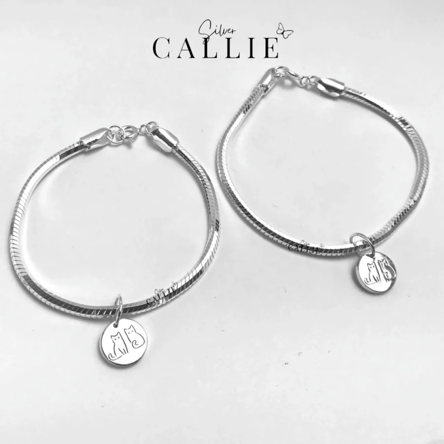 LD47 - Lắc tay đôi Callie Silver dây mì khắc hình theo yêu cầu