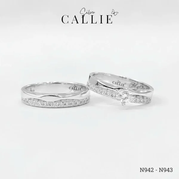 N942 - N943: Nhẫn Bạc Thiết Kế Callie Silver Nửa Xoắn Nửa Đính Đá