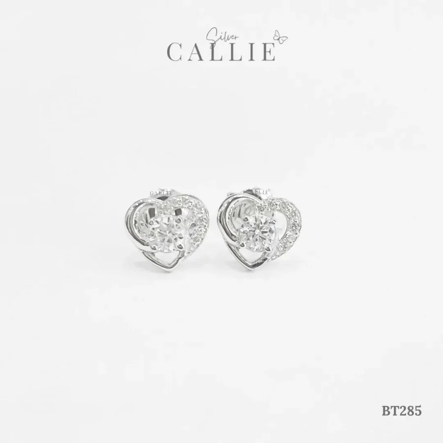 BT285 - Bông tai bạc thiết kế Callie Silver trái tim xi kim