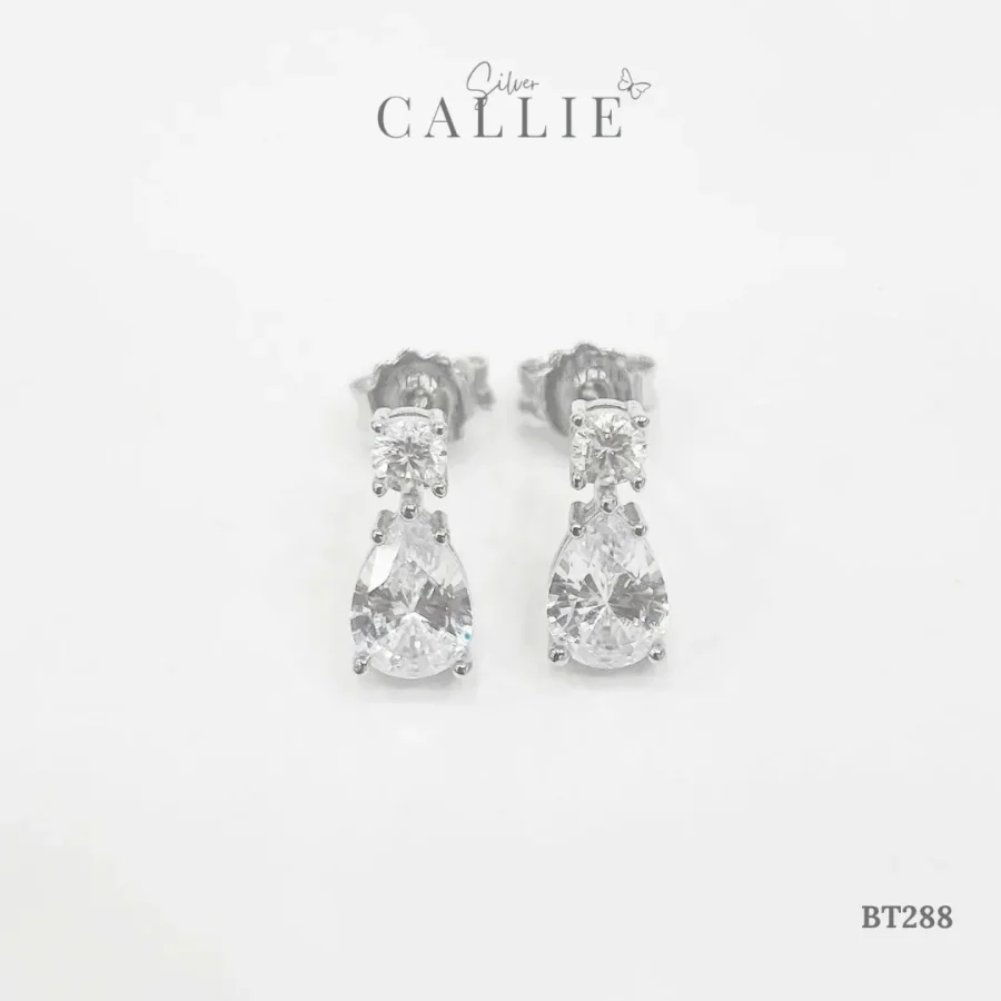 BT288 - Bông tai bạc Callie Silver xi kim giọt nước