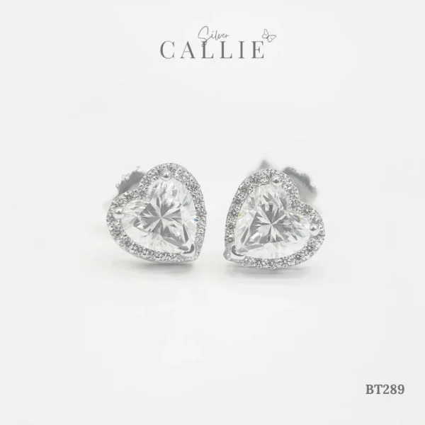 BT289 - Bông tai bạc Callie Silver xi kim trái tím đính đá