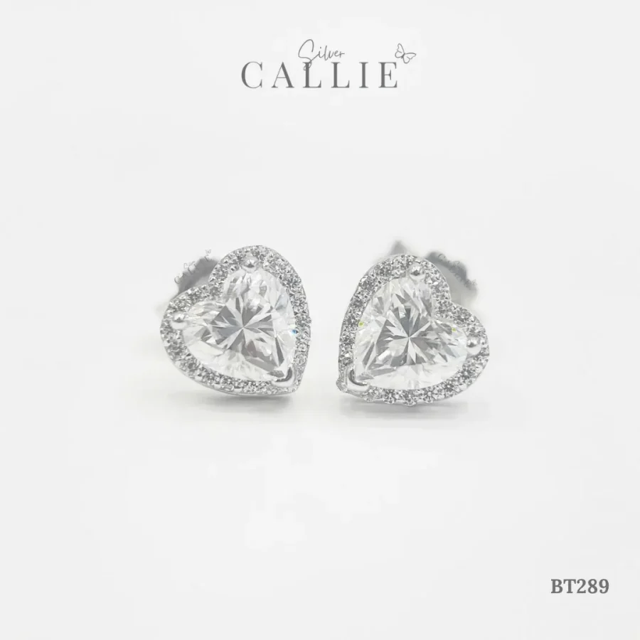 BT289 - Bông tai bạc Callie Silver xi kim trái tím đính đá