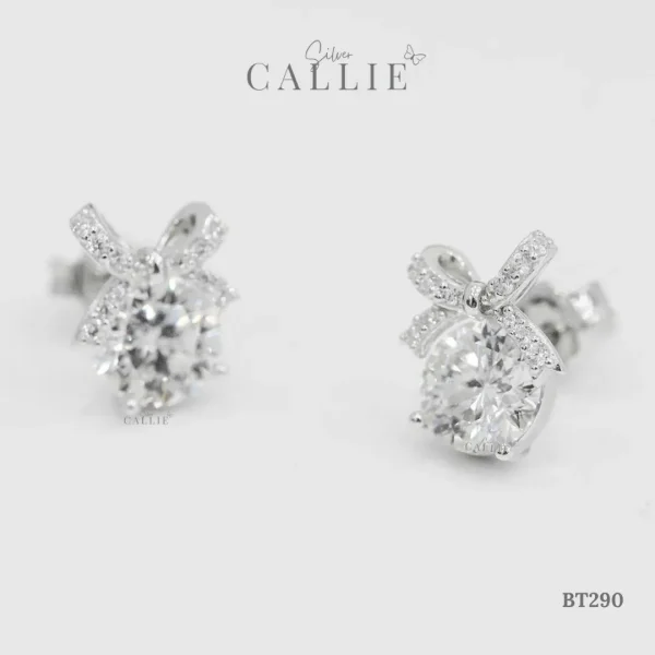 BT290 - Bông tai bạc Callie Silver xi kim nơ đá