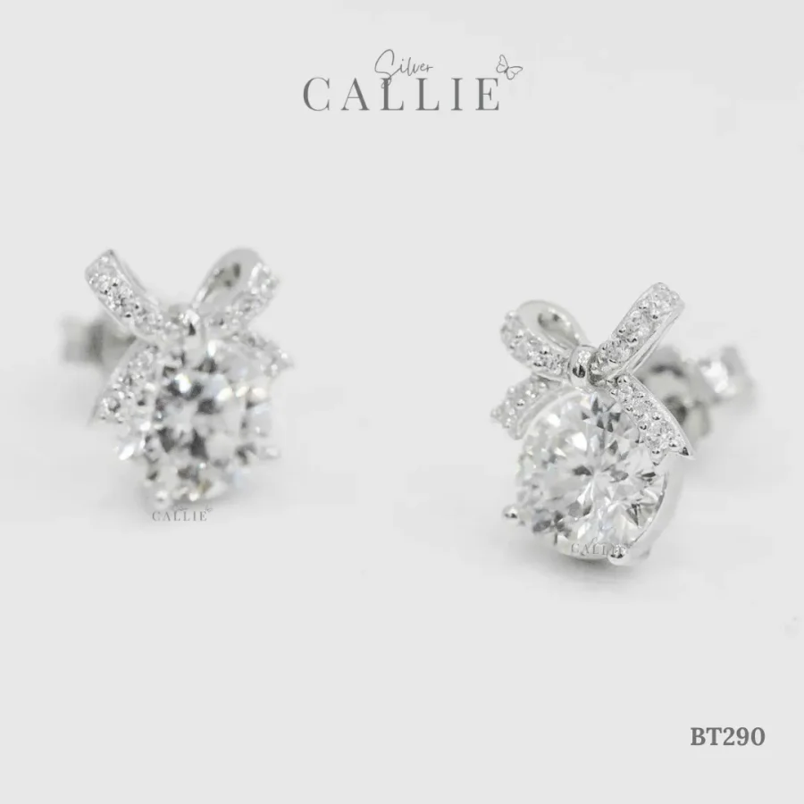 BT290 - Bông tai bạc Callie Silver xi kim nơ đá