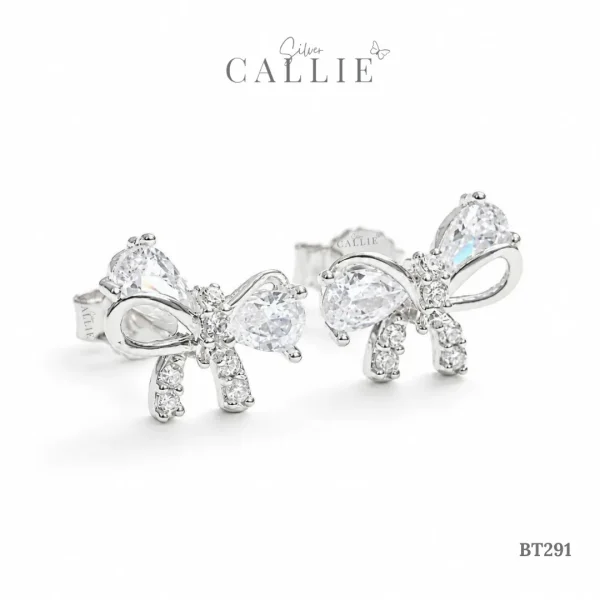 BT291 - Bông tai bạc Callie Silver Nơ Đính Đá Xi Kim