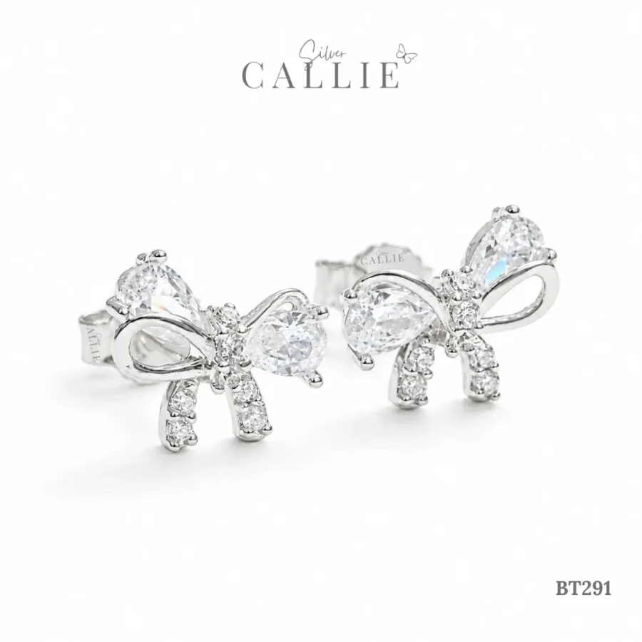 BT291 - Bông tai bạc Callie Silver Nơ Đính Đá Xi Kim