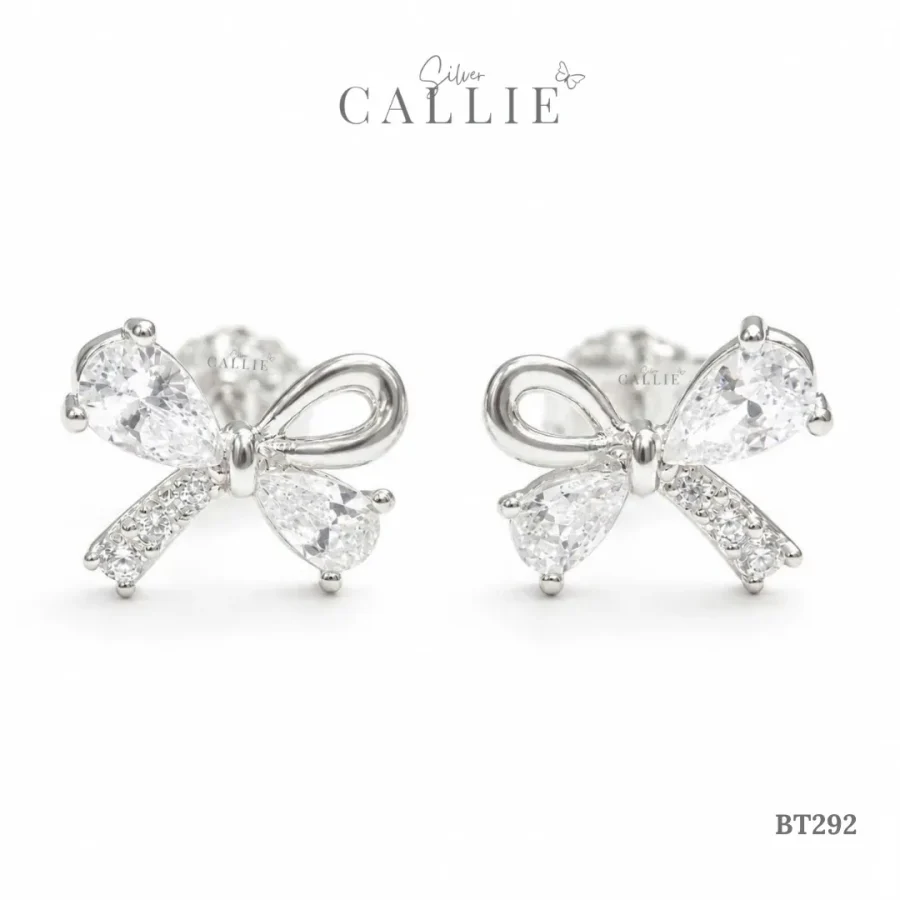 BT292 - Bông tai bạc Callie Silver nơ đính đá xi kim