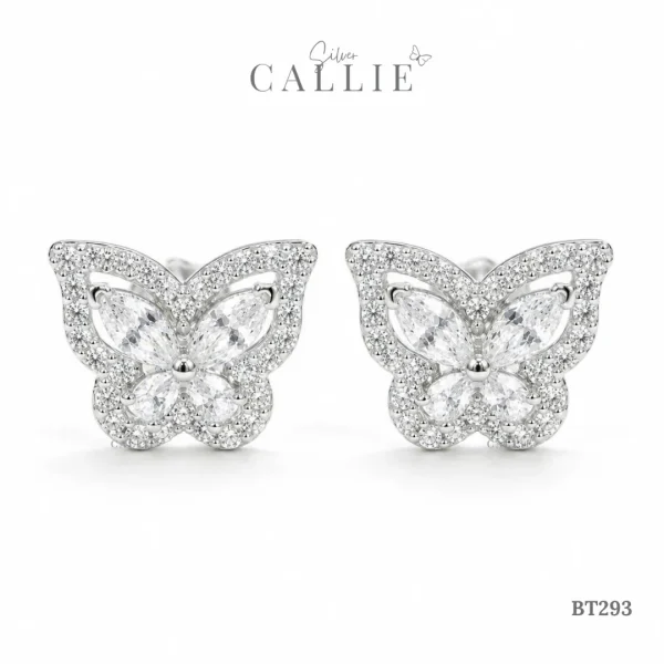 BT293 - Bông tai bạc Callie Silver bươm bướm đính đá xi kim