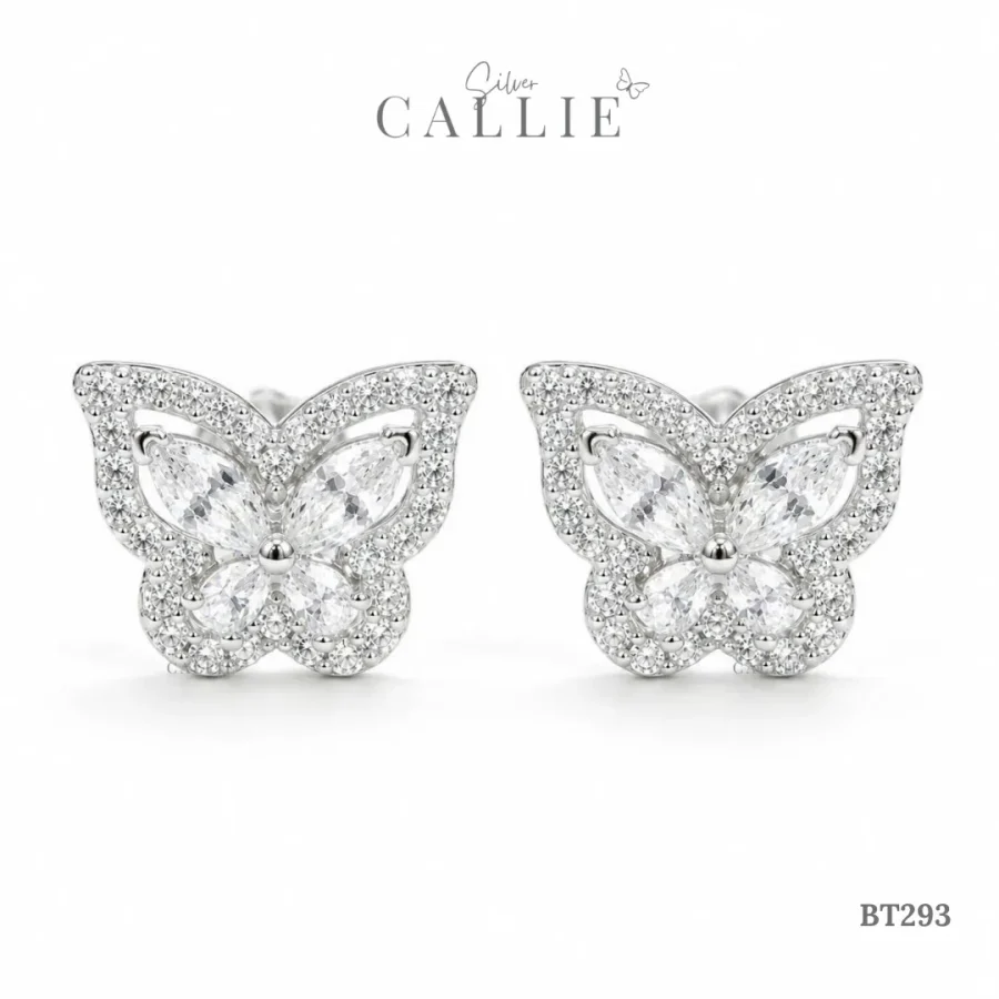 BT293 - Bông tai bạc Callie Silver bươm bướm đính đá xi kim