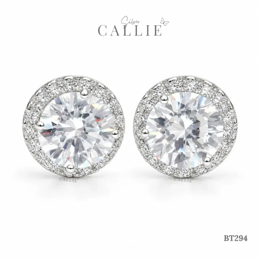 BT294 - Bông tai bạc Callie Silver Halo 5li xi kim