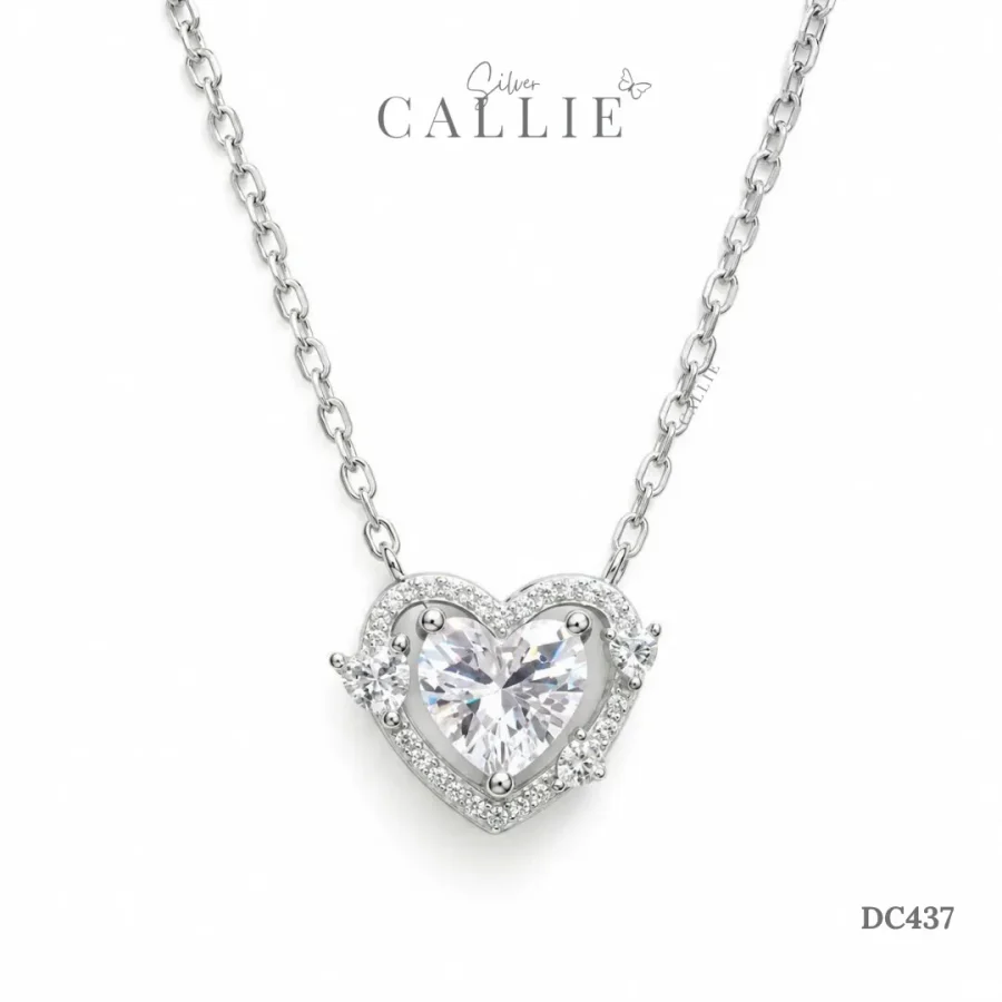 DC437 - Dây chuyền bạc Callie Silver trái tim đính đá xi kim