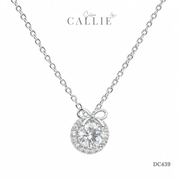 DC439 - Dây chuyền bạc Callie Silver mặt tròn đính đá và nơ xi kim