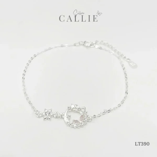 LT390 – Lắc tay bạc Callie Silver Bướm Đính Đá Hồng