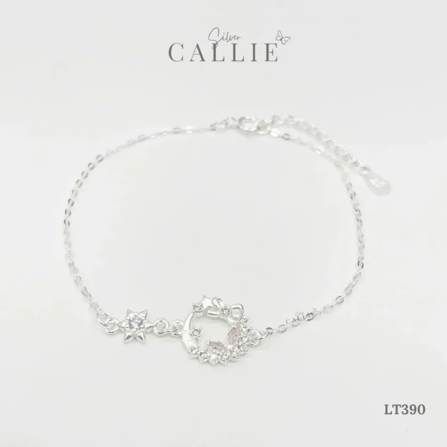 LT390 – Lắc tay bạc Callie Silver Bướm Đính Đá Hồng