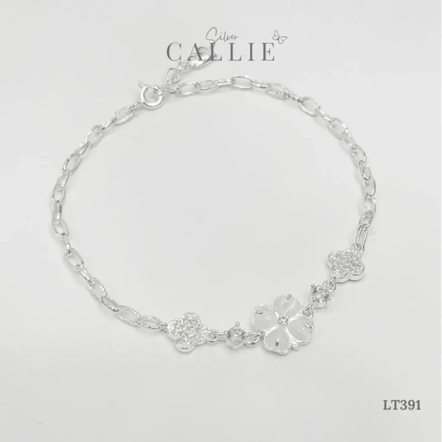 LT391 – Lắc tay bạc Callie Silver Cỏ 4 Lá Trắng