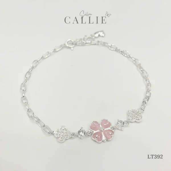 LT392 – Lắc tay bạc Callie Silver Cỏ 4 Lá Hồng Xi Kim
