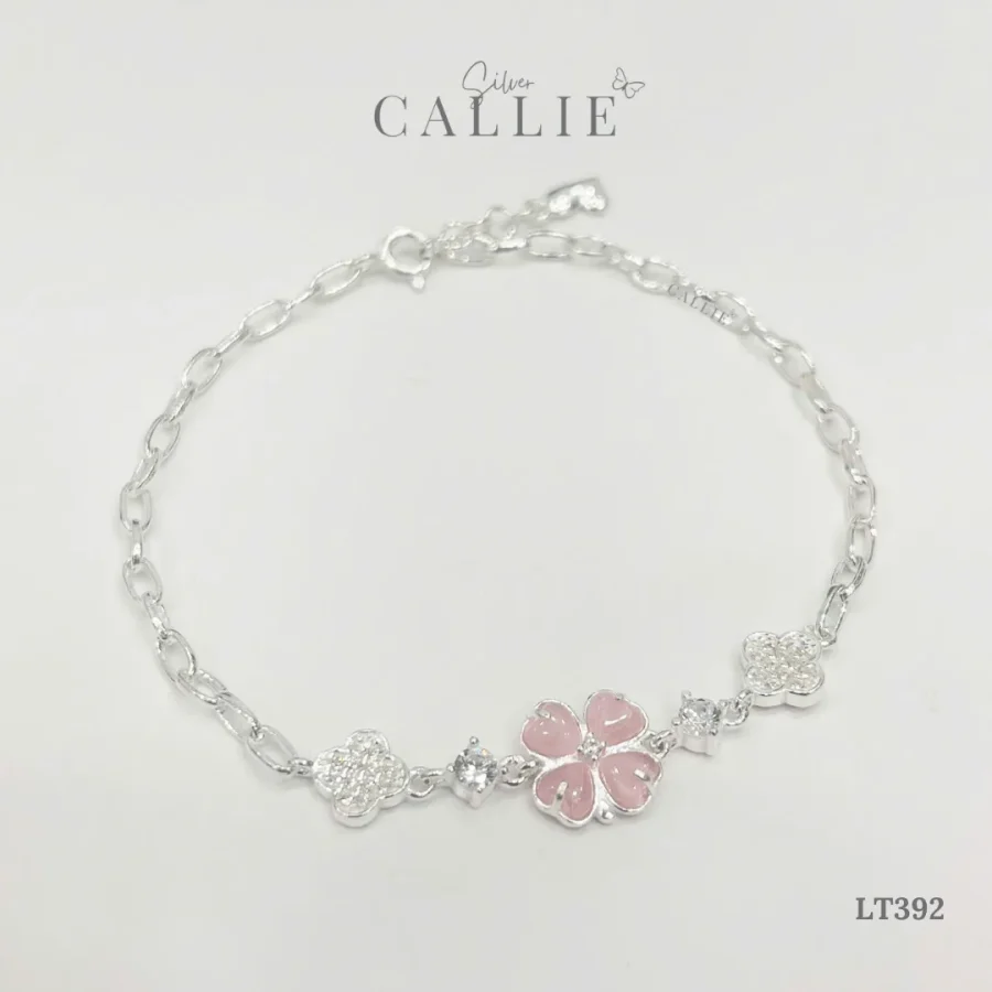 LT392 – Lắc tay bạc Callie Silver Cỏ 4 Lá Hồng Xi Kim