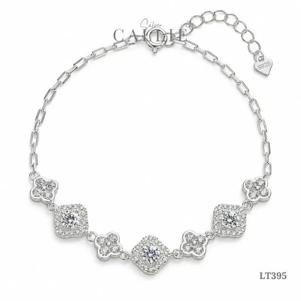LT395 – Lắc tay bạc Callie Silver cỏ 4 lá đính đá