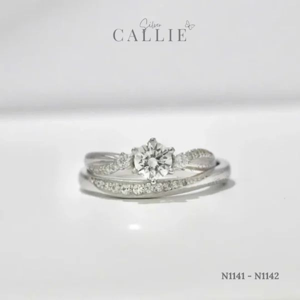 N1141 - N1142: Nhẫn bạc thiết kế Callie Silver Xoắn Đính Đá 1 Viên Chủ