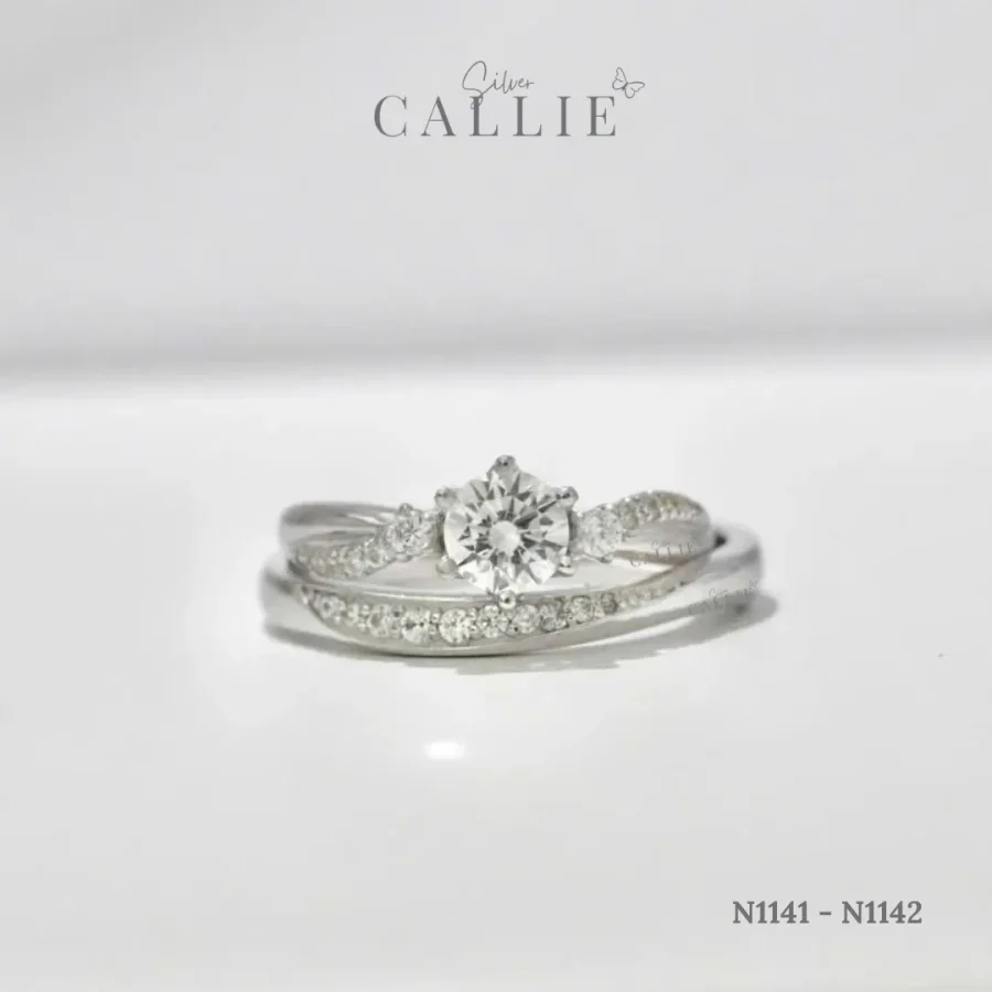 N1141 - N1142: Nhẫn bạc thiết kế Callie Silver Xoắn Đính Đá 1 Viên Chủ