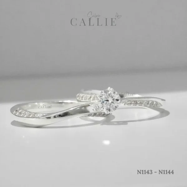 N1143 - N1144: Nhẫn Bạc Thiết Kế Callie Silver Đai Xoắn Đính Đá