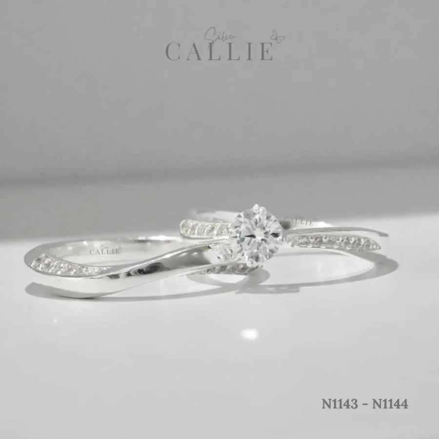 N1143 - N1144: Nhẫn Bạc Thiết Kế Callie Silver Đai Xoắn Đính Đá